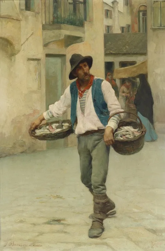 Venezianischer Fischverkaufer Wall Art by Giuseppe Barison - High-Resolution Digital Print