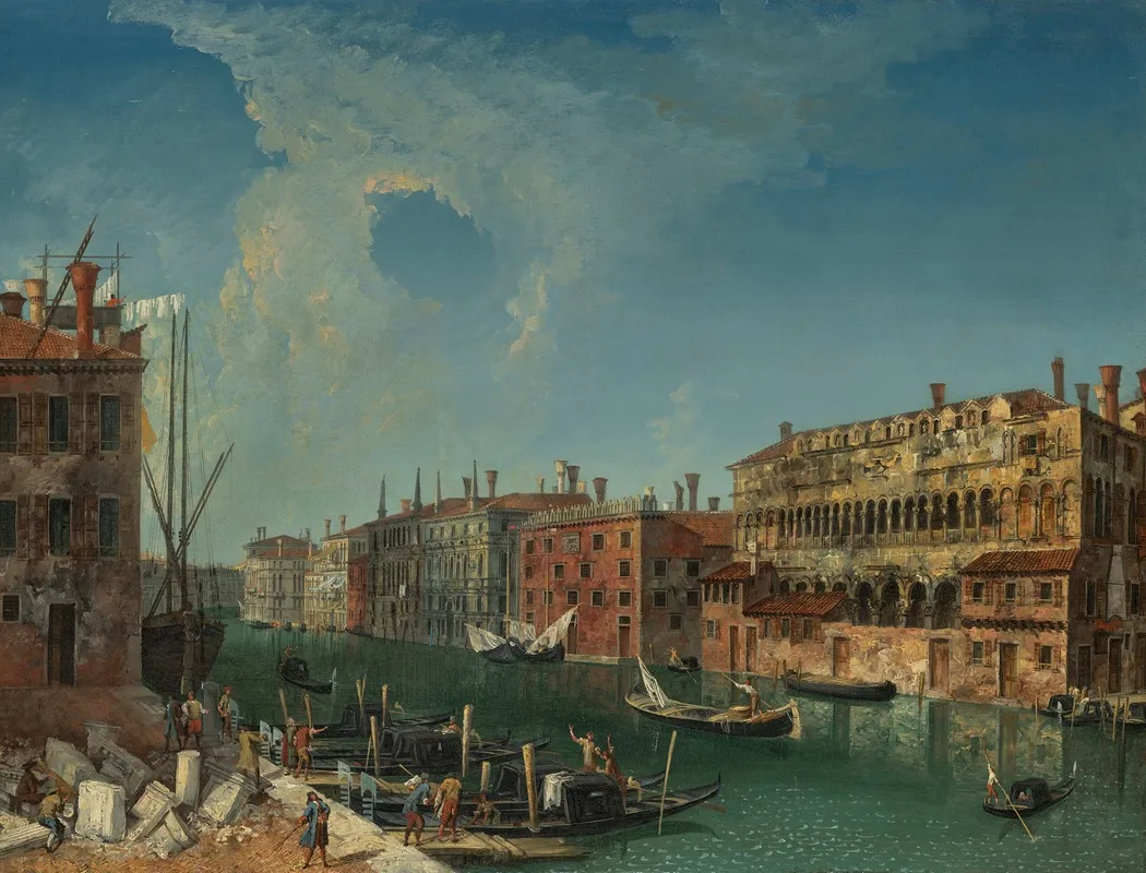 Venice A Stonemasons Yard On The Grand Canal With A View Of The Palazzo Ca Tron The Palazzo Belloni Battagia And The Fondaco Del Megio