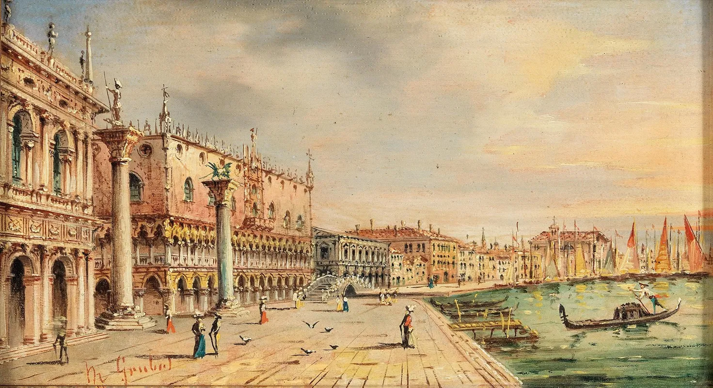 Venice A View Of Riva Degli Schiavoni With Palazzo Ducale Wall Art by Marco Grubas - High-Resolution Digital Print