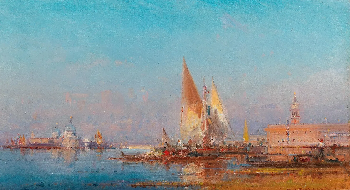 Venice A View Of Santa Maria Della Salute At Sunset Wall Art by Henri Duvieux - High-Resolution Digital Print