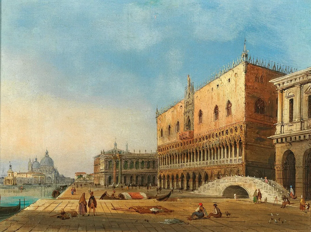 Venice A View Of St Marks Basin And The Doges Palace In The Background Santa Maria Della Salute Wall Art by Carlo Grubacs - High-Resolution Digital Print