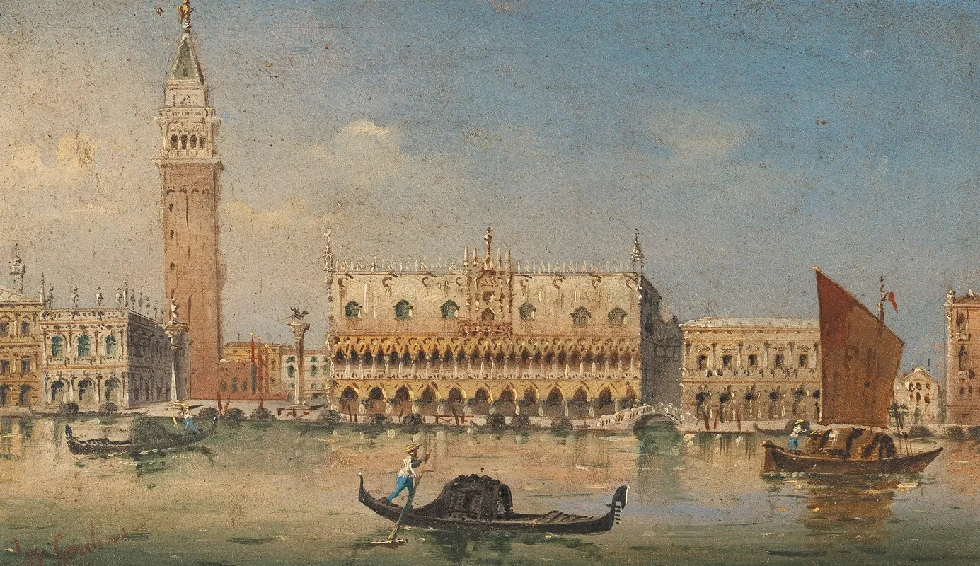 Venice A View Of The Campanile St Marks Columns And The Palazzo Ducale Wall Art by Marco Grubas - High-Resolution Digital Print