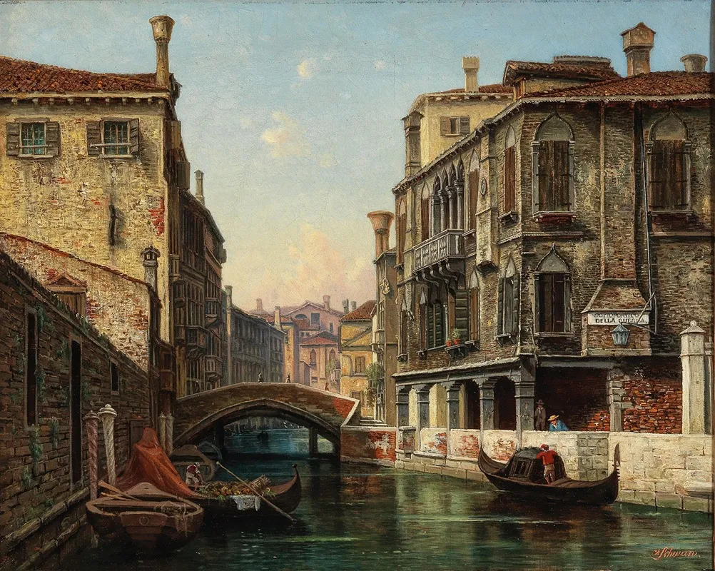 Venice A View Of The Canal Sottoportico Della Quercia Wall Art by Hermann Oskar Schwan - High-Resolution Digital Print