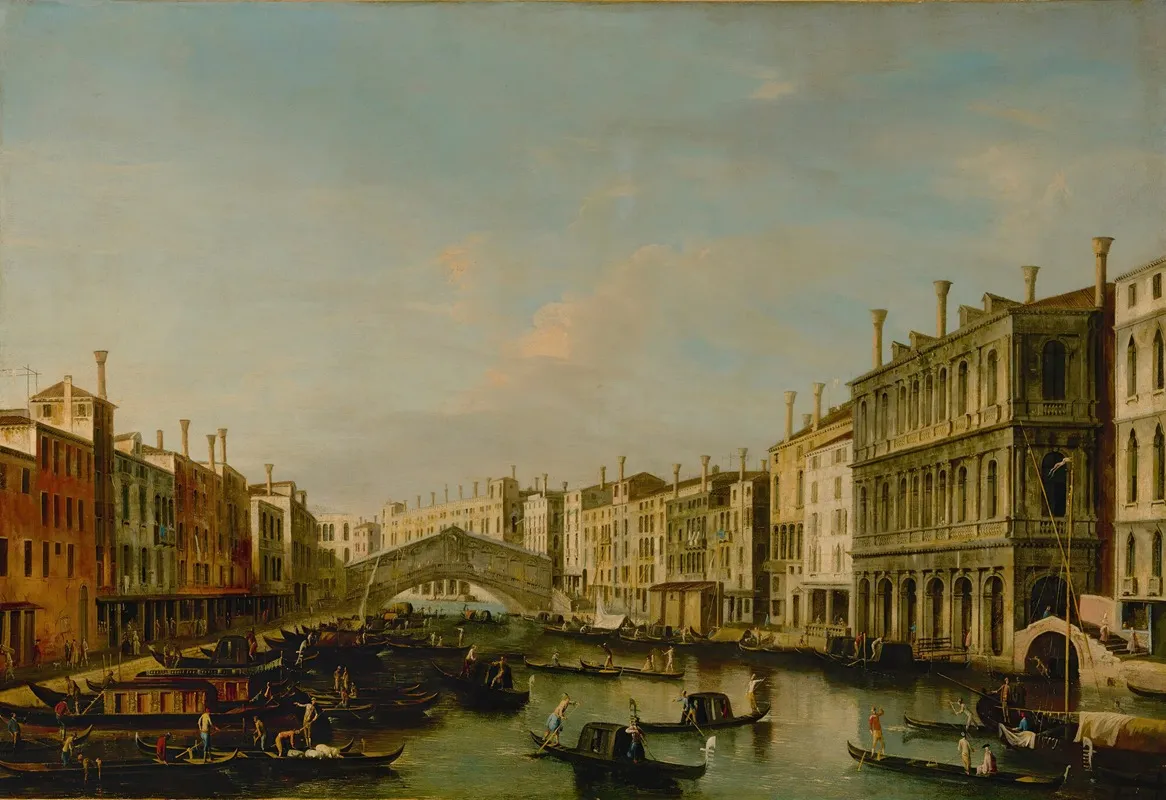 Venice A View Of The Grand Canal Towards The Rialto Bridge Wall Art by Apollonio Facchinetti - High-Resolution Digital Print