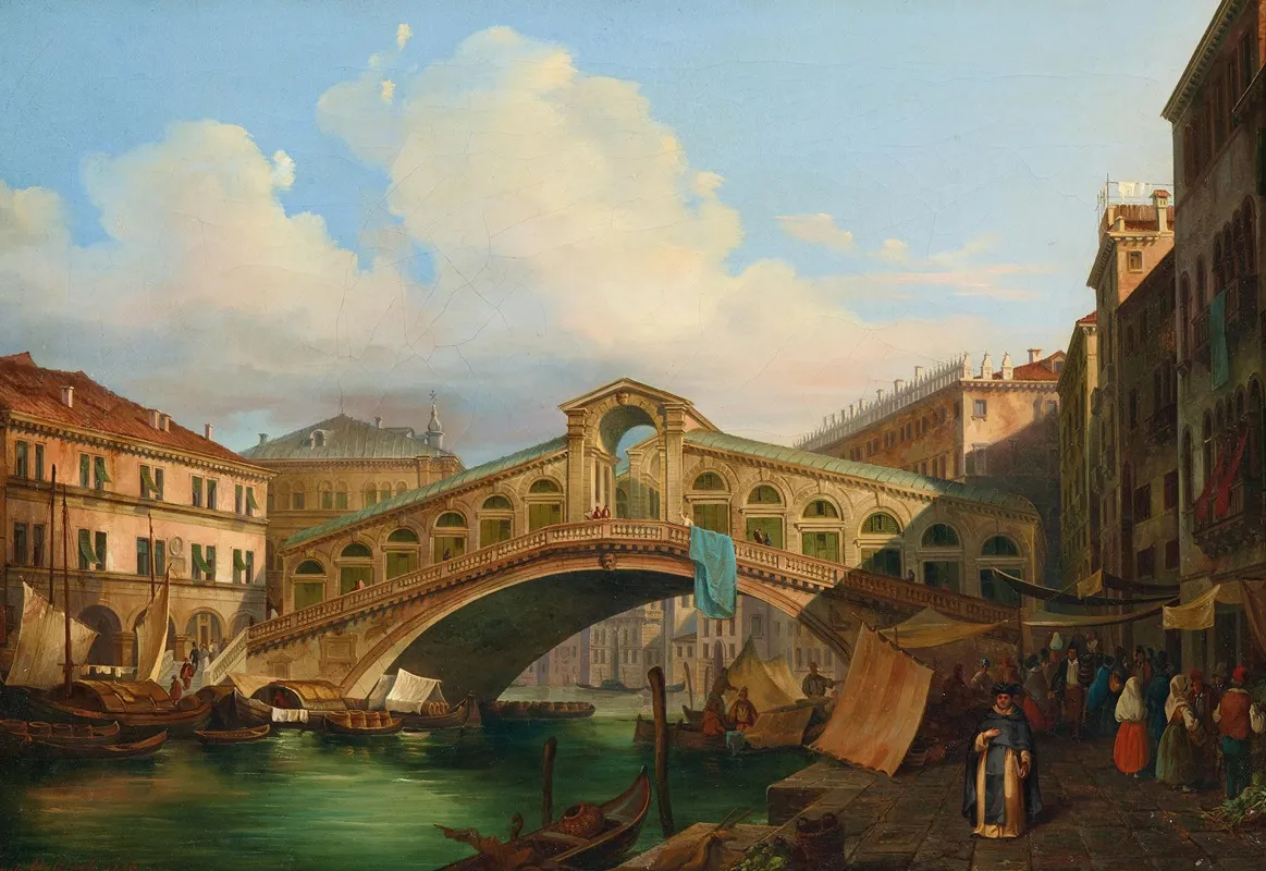 Venice A View Of The Grand Canal With Rialto Bridge Wall Art by Fausto Antonioli - High-Resolution Digital Print