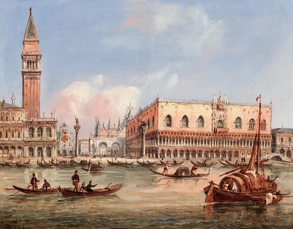 Venice A View Of The Piazzetta And The Doges Palace From The Bacino Di San Marco Wall Art by Carlo Grubacs - High-Resolution Digital Print