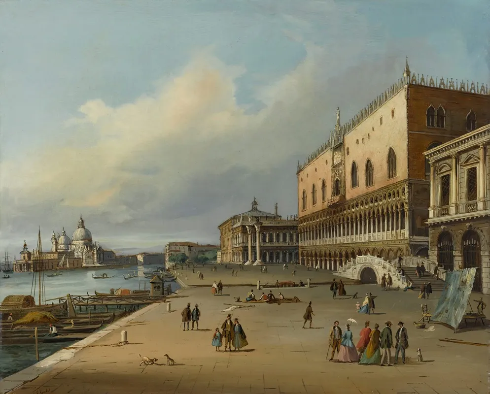 Venice A View Of The Riva Degli Schiavoni Looking Towards The Dogana And Santa Maria Della Salute Wall Art by Carlo Grubacs - High-Resolution Digital Print