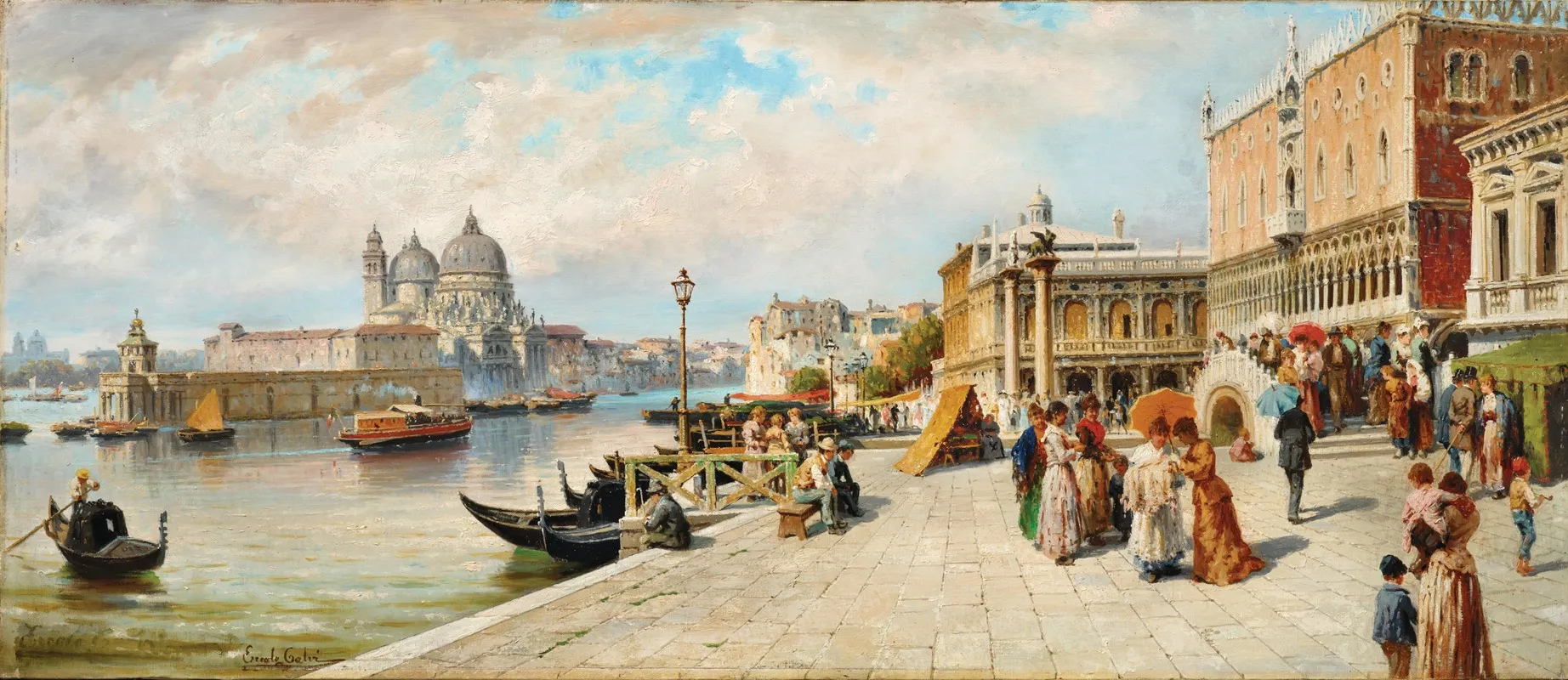 Venice A View Of The Riva Degli Schiavoni With The Doges Palace The Piazzetta And Santa Maria Della Salute In The Background