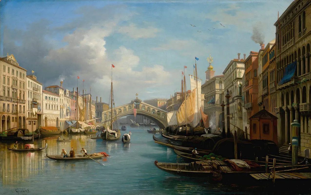 Venice A View Of The The Grand Canal And The Rialto Bridge From The South Wall Art by Carlo Grubacs - High-Resolution Digital Print