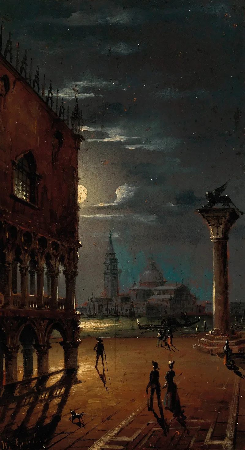 Venice Moonlit Night With A View Of The Palazzo Ducale And San Giorgio Maggiore Wall Art by Marco Grubas - High-Resolution Digital Print