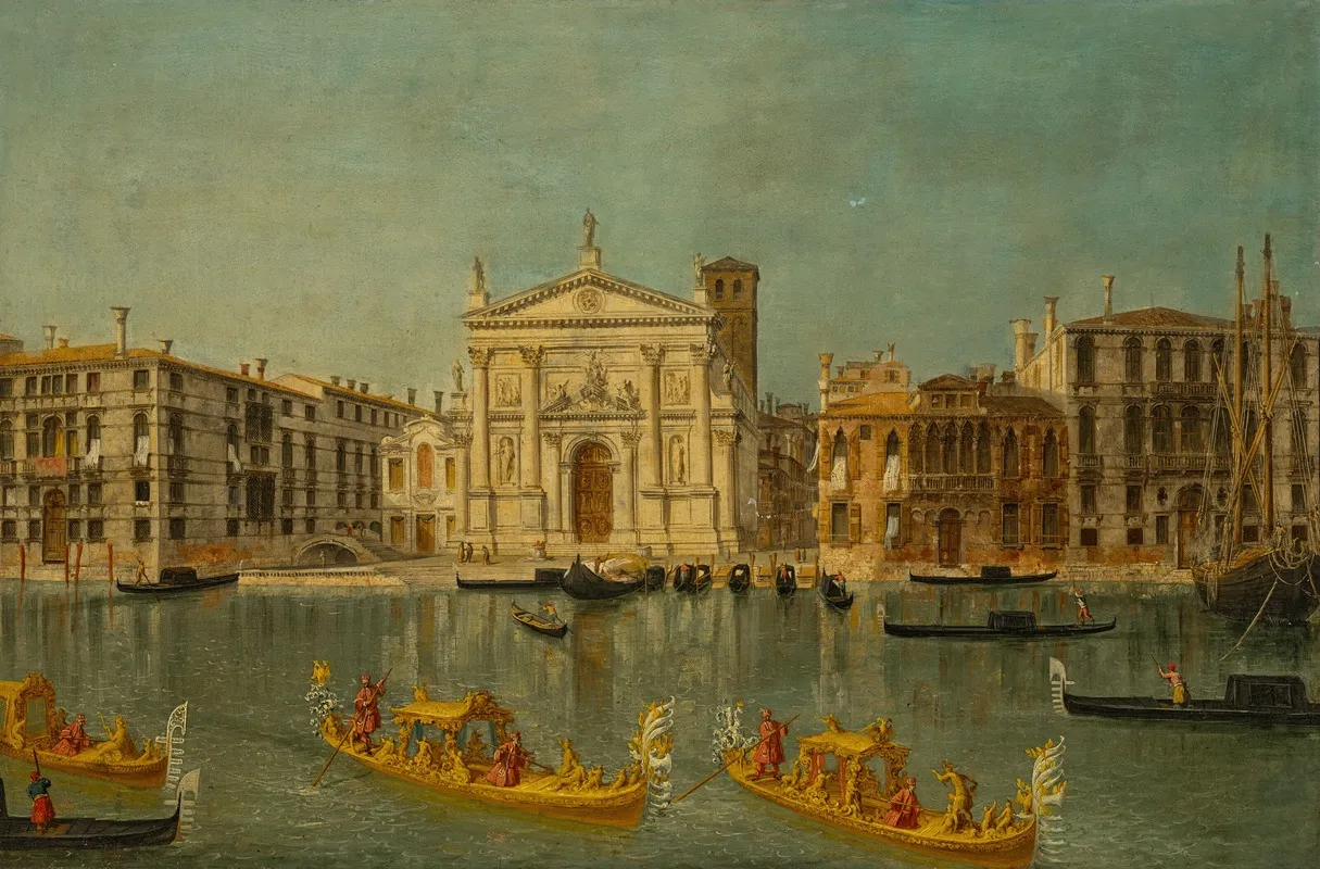 Venice The Grand Canal With The Church Of San Stae With Gilded Gondolas In The Foreground