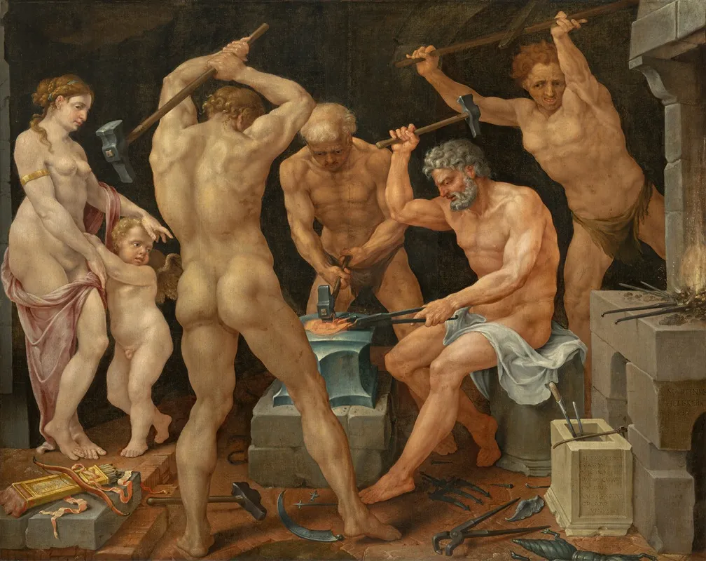 Venus And Amor In The Forge Of Vulcan