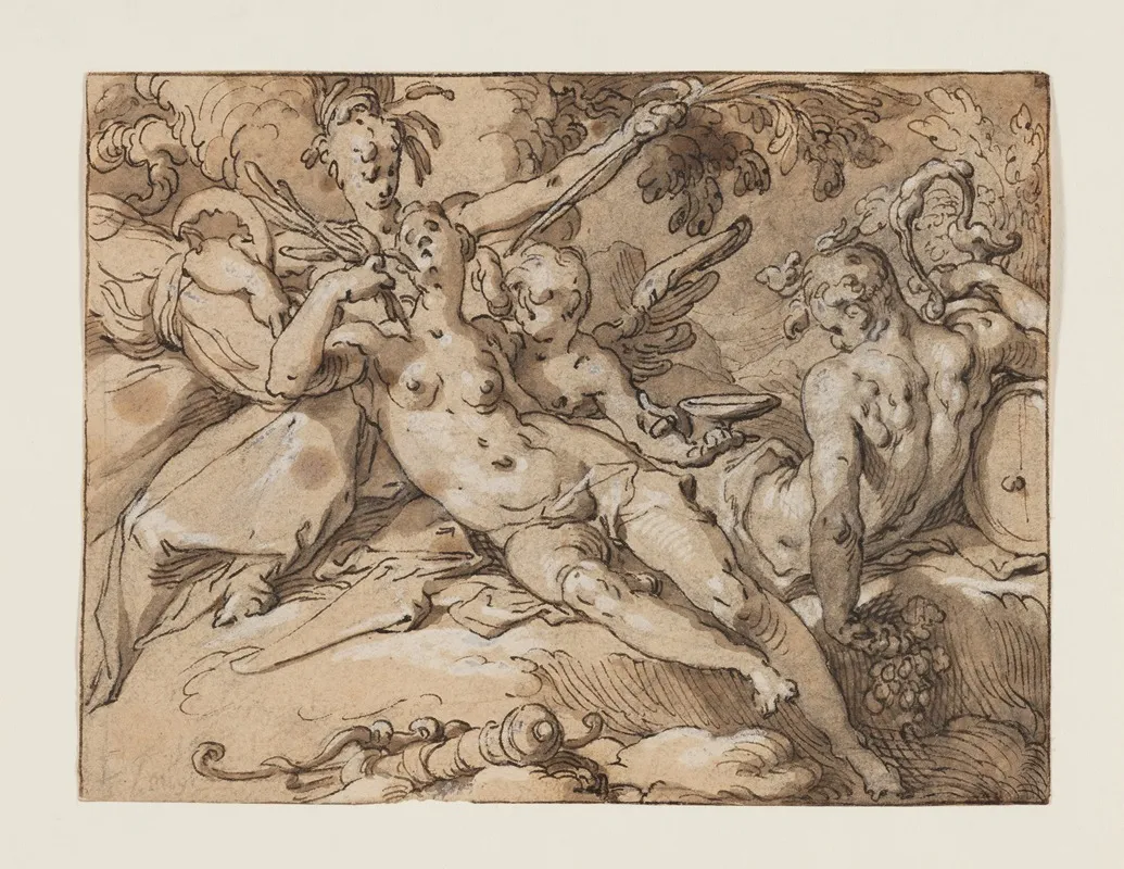 Venus And Bacchus Without Ceres And Bacchus Venus Would Frieze Wall Art by Abraham Bloemaert - High-Resolution Digital Print