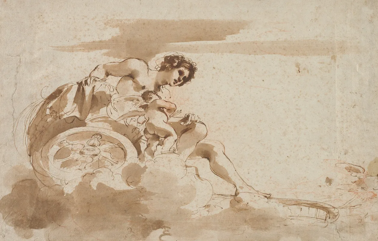 Venus And Cupid In A Chariot Wall Art by Guercino - High-Resolution Digital Print