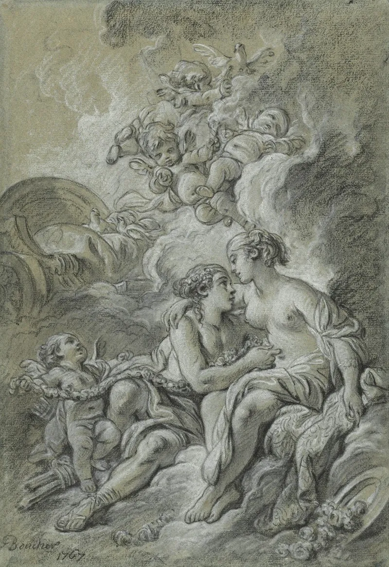 Venus Appuyee Sur Son Cher Adonis Wall Art by François Boucher - High-Resolution Digital Print