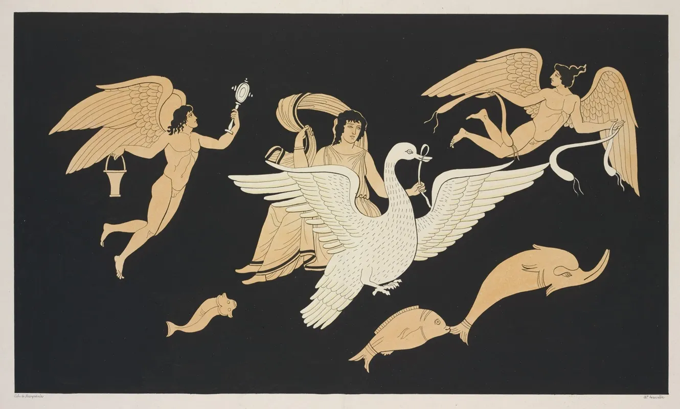 Venus Seated On A Swan And Accompanied By Two Hermaphrodites Wall Art by Alexis Louis Pierre Housselin - High-Resolution Digital Print