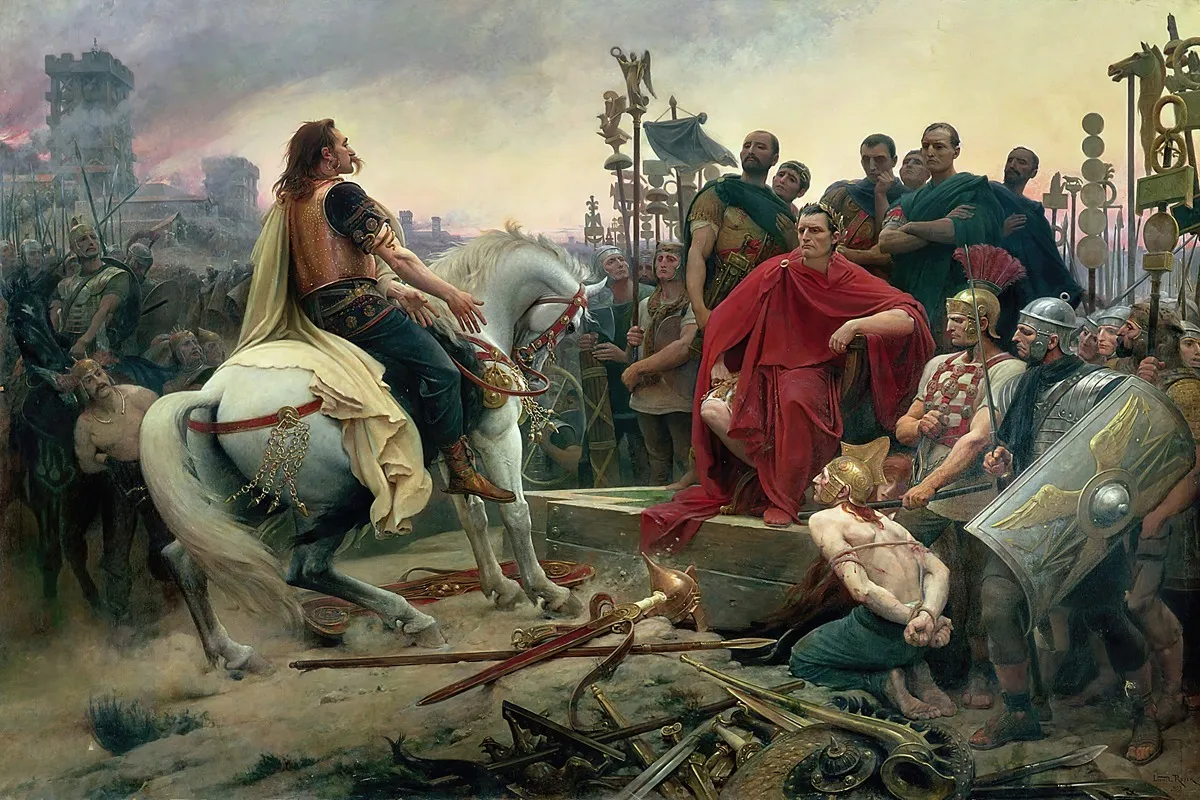 Vercingetorix Throws Down His Arms At The Feet Of Julius Caesar 2 Wall Art by Lionel Royer - High-Resolution Digital Print