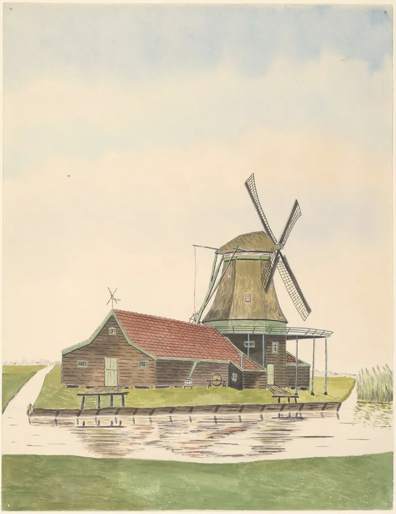 Verfmolen De Snijder Ook Jan Snijdersmolen Stond Aan De Overzijde Van De Nieuwe Vaart Hoek Kokersloot Wall Art by Johannes Nicolaas Eijman - High-Resolution Digital Print