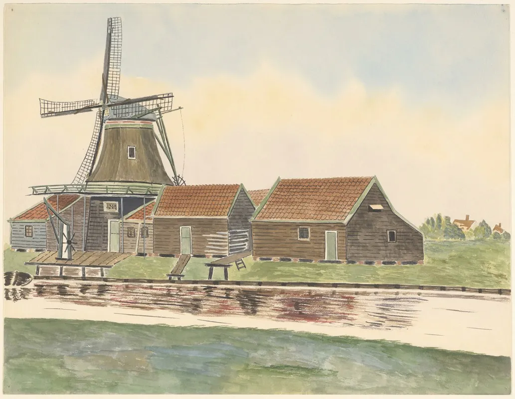 Verfmolen De Uil Of Het Uilke Bij De Middentil Aan De Oostzijde Van De Uilsloot Vroeger Arissloot Genaamd Wall Art by Johannes Nicolaas Eijman - High-Resolution Digital Print