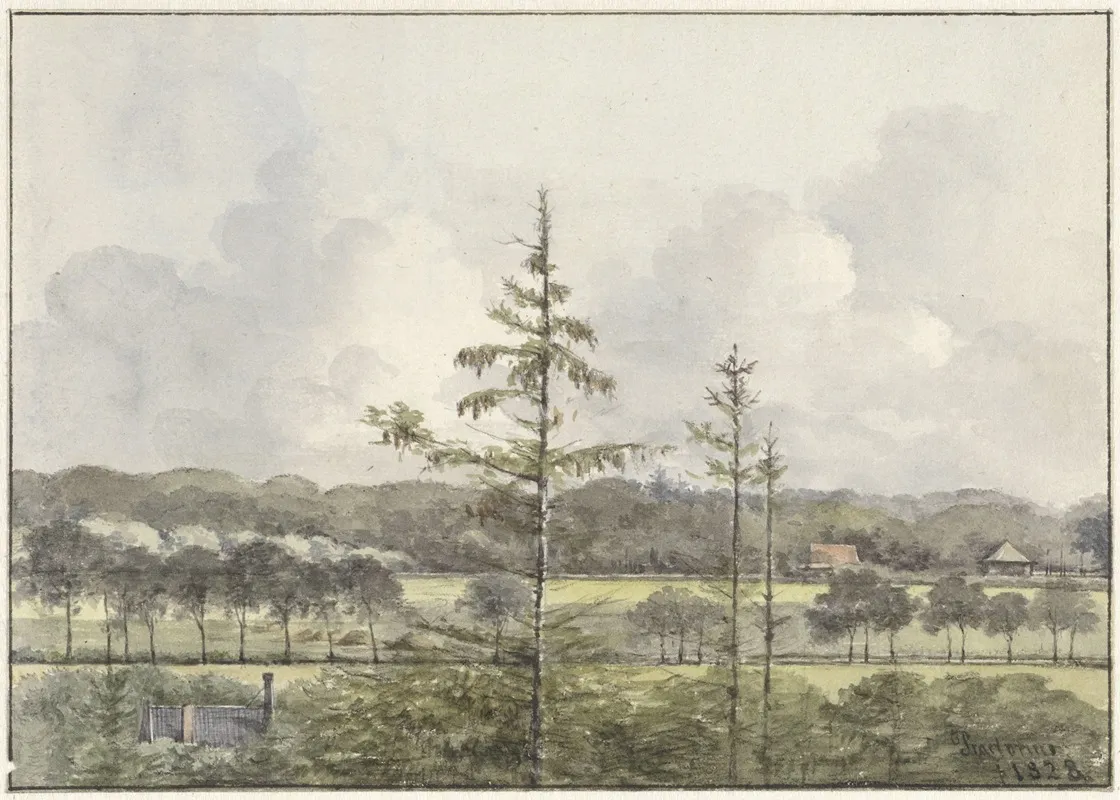 Vergezicht Van Weilanden Met Boerderijen Wall Art by Pieter Ernst Hendrik Praetorius - High-Resolution Digital Print