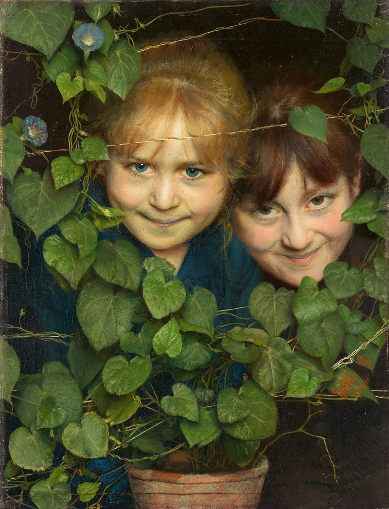 Versteckt Zwei Madchen Hinter Blumenranken Wall Art by Gaetano Bellei - High-Resolution Digital Print