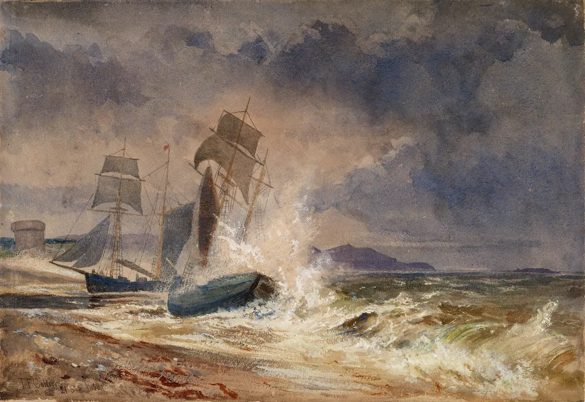 Vessels In A Storm At The Mouth Of A Harbour Wall Art by Thomas Frederick Collier - High-Resolution Digital Print