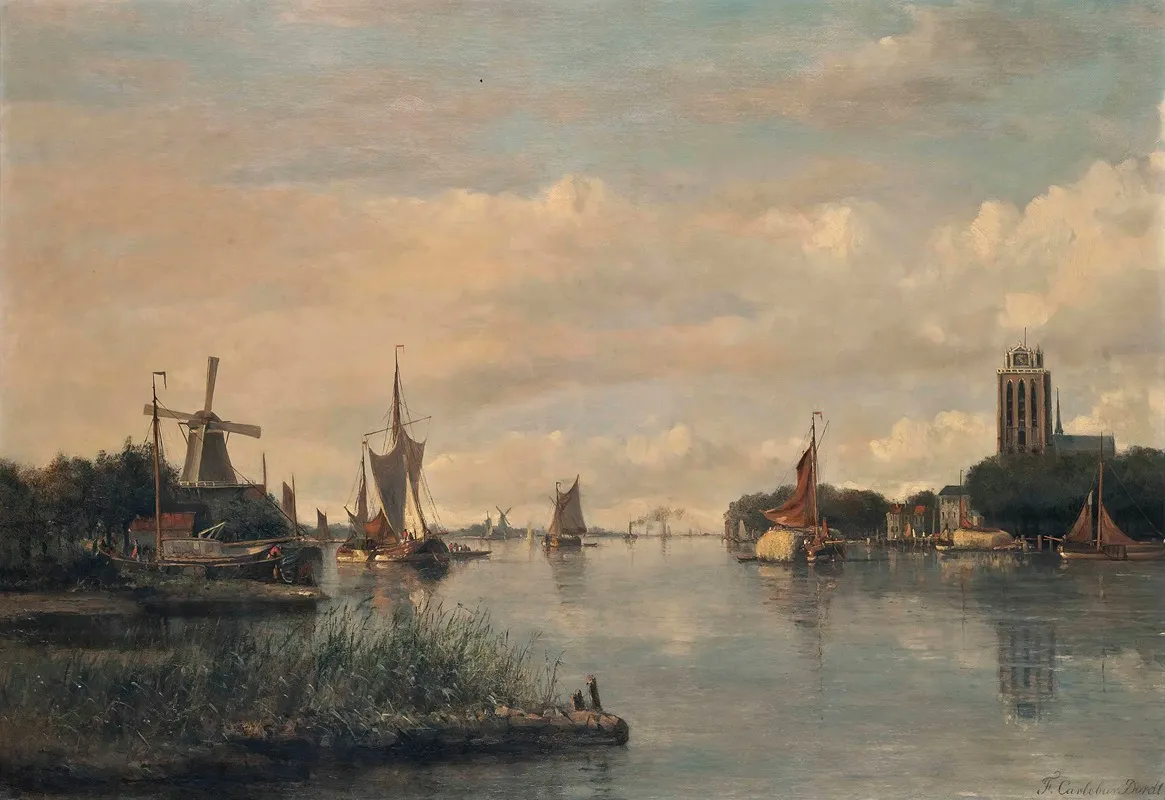 Vessels On The Oude Maas Before The Grote Kerk Dordrecht