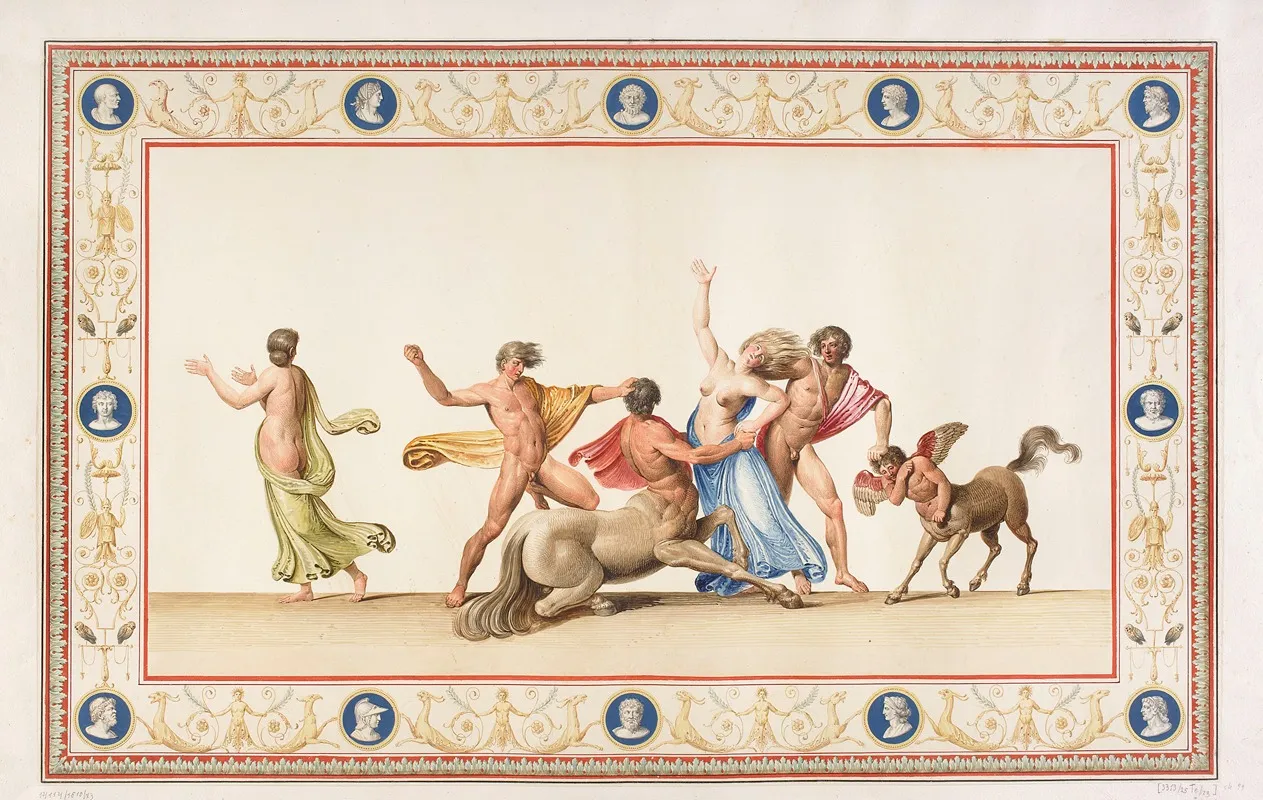 Vestigia Delle Terme Di Tito Abduction Of Hippodamia Quadro From Vault Ornamentation In Room 27 Wall Art by Marco Carlone - High-Resolution Digital Print
