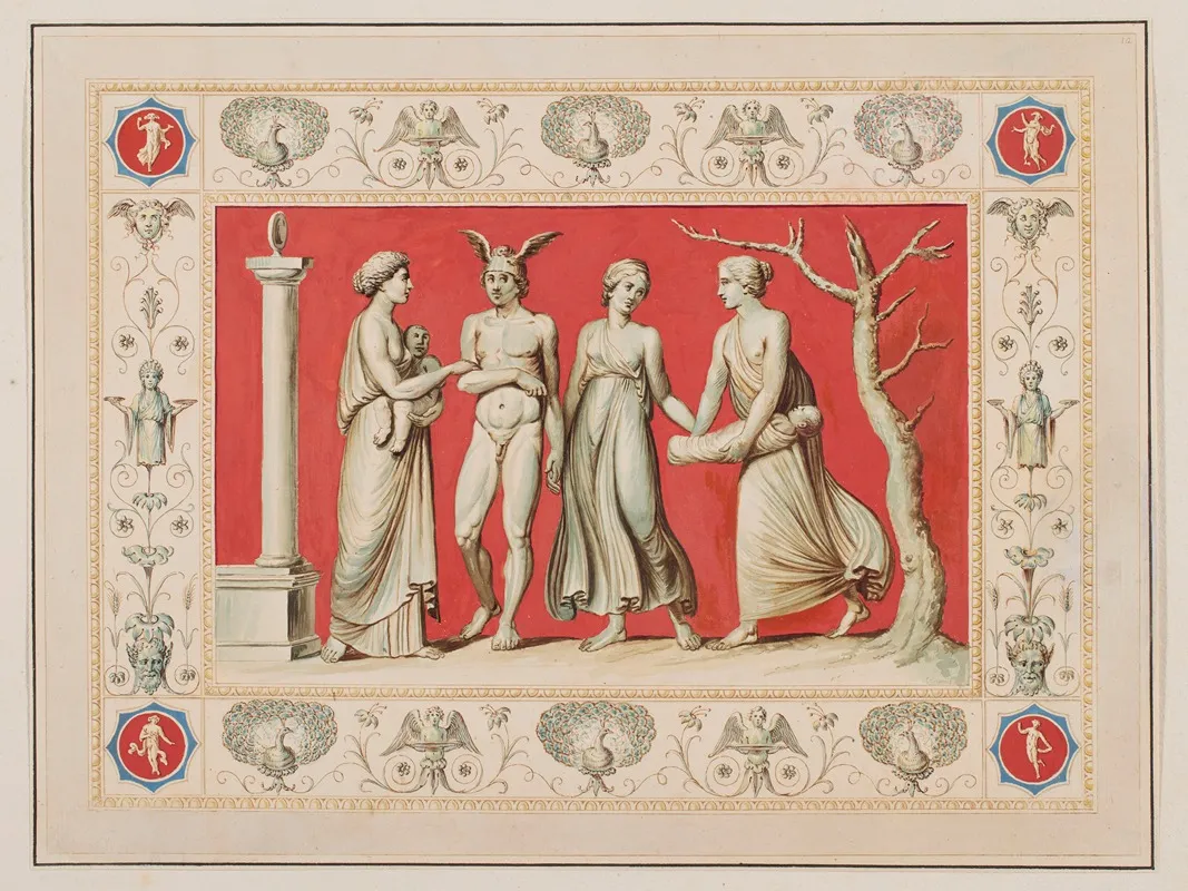 Vestigia Delle Terme Di Tito Bacchus Childhood Quadro From Vault Ornamentation In Room 25 Wall Art by Marco Carlone - High-Resolution Digital Print