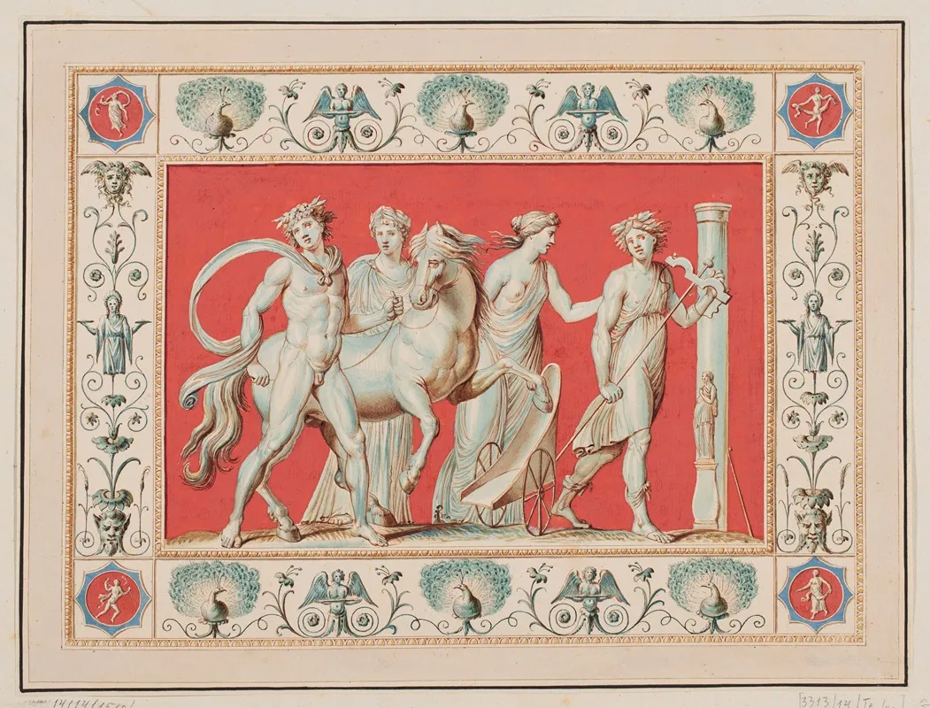 Vestigia Delle Terme Di Tito Bacchus Youth Quadro From Vault Ornamentation In Room 25 2 Wall Art by Marco Carlone - High-Resolution Digital Print