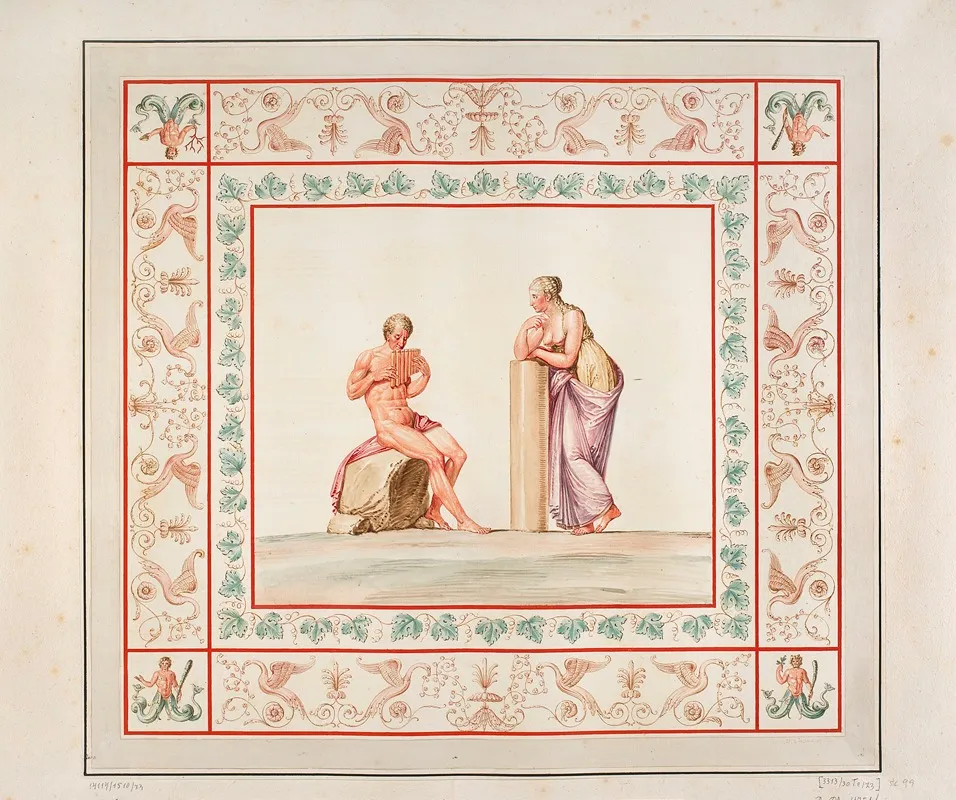 Vestigia Delle Terme Di Tito Muse And Polyphemus Quadro From Vault Ornamentation In Room 21 Wall Art by Marco Carlone - High-Resolution Digital Print