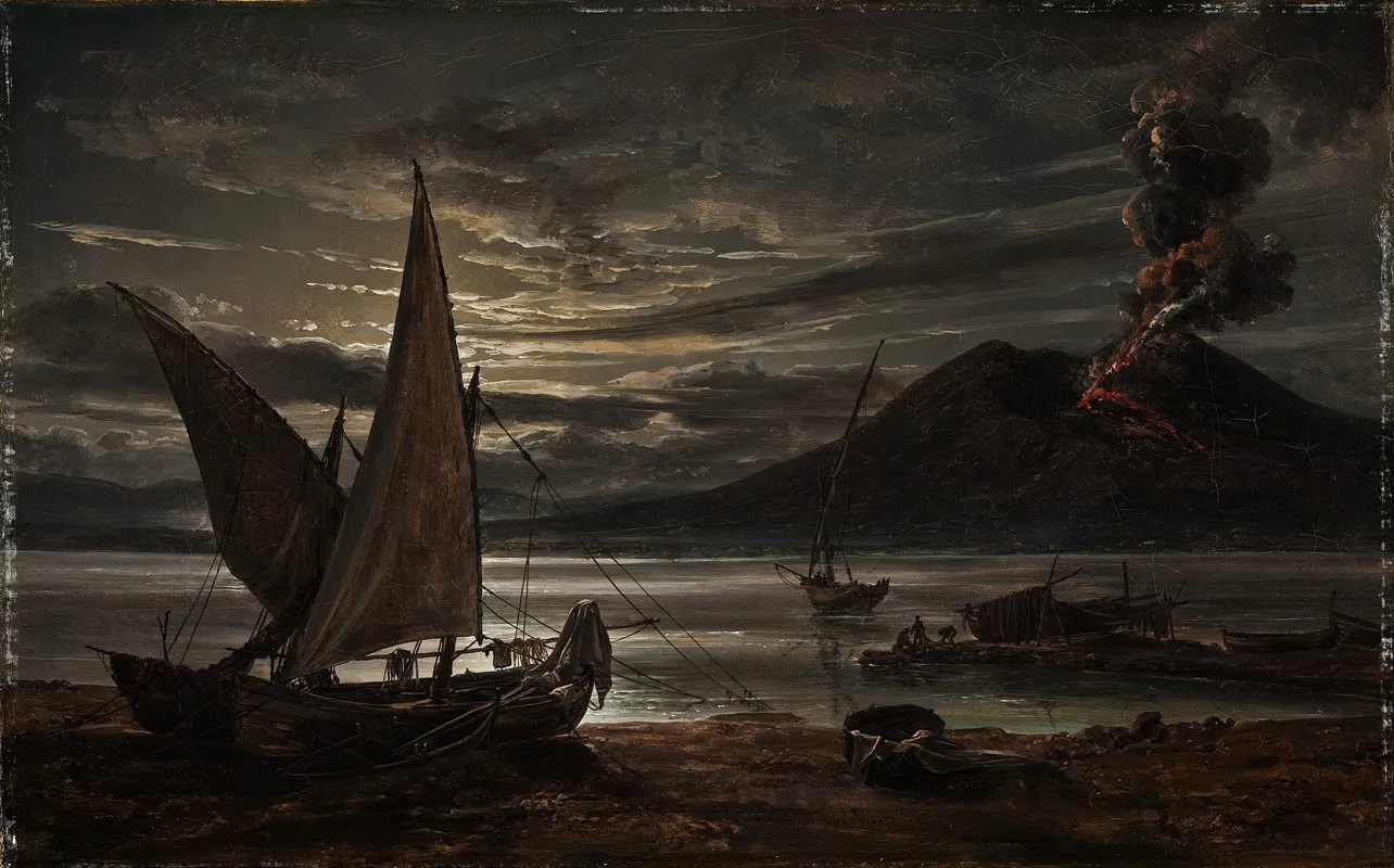 Vesuvius In Eruption Moonlight Wall Art by Johan Christian Dahl - High-Resolution Digital Print