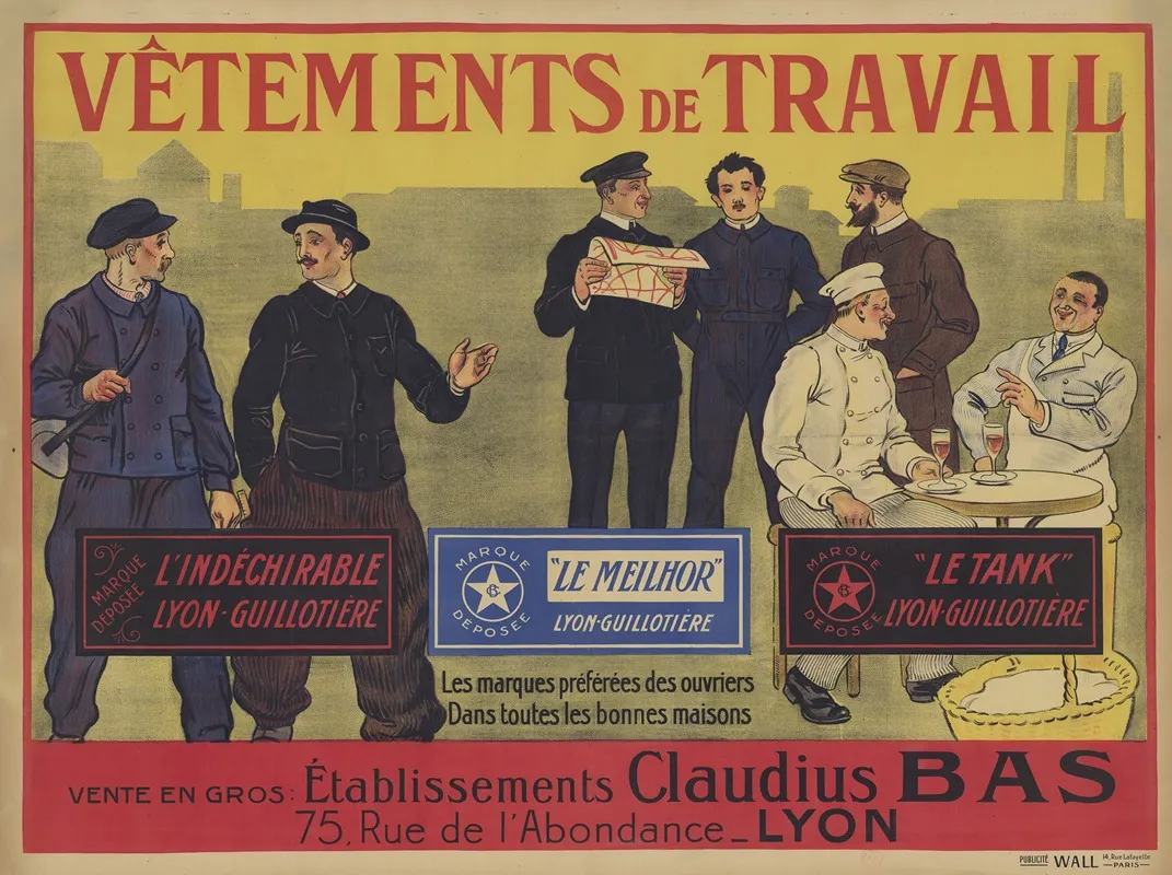 Vetements De Travail Etablissements Claudius Bas 75 Rue De Labondance Lyon Wall Art by Publicité Wall - High-Resolution Digital Print
