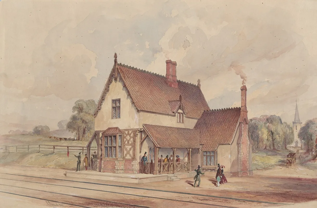 Victorian Rural Train Station And Railroad Crossing Wall Art by John Connell Ogle - High-Resolution Digital Print