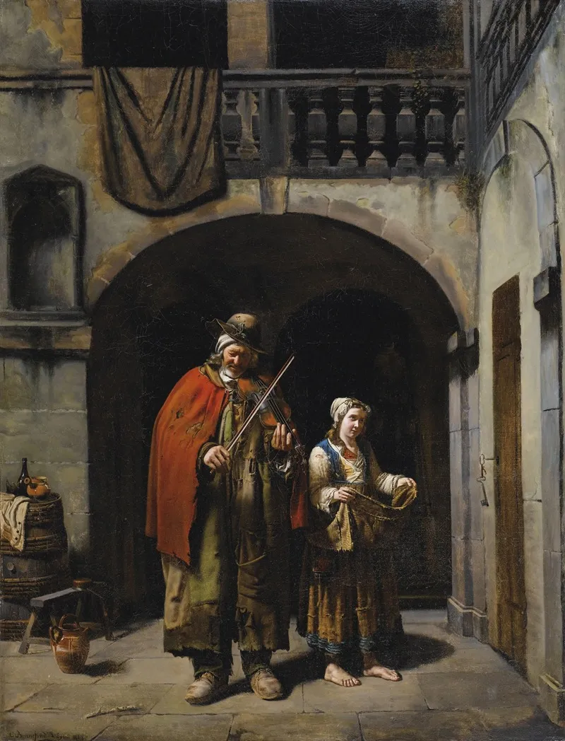 Vieillard Aveugle Conduit Par Sa Fille Wall Art by Jean-Claude Bonnefond - High-Resolution Digital Print