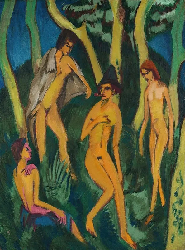 Vier Akte Unter Baumen Four Nudes Under Trees Wall Art by Ernst Ludwig Kirchner - High-Resolution Digital Print
