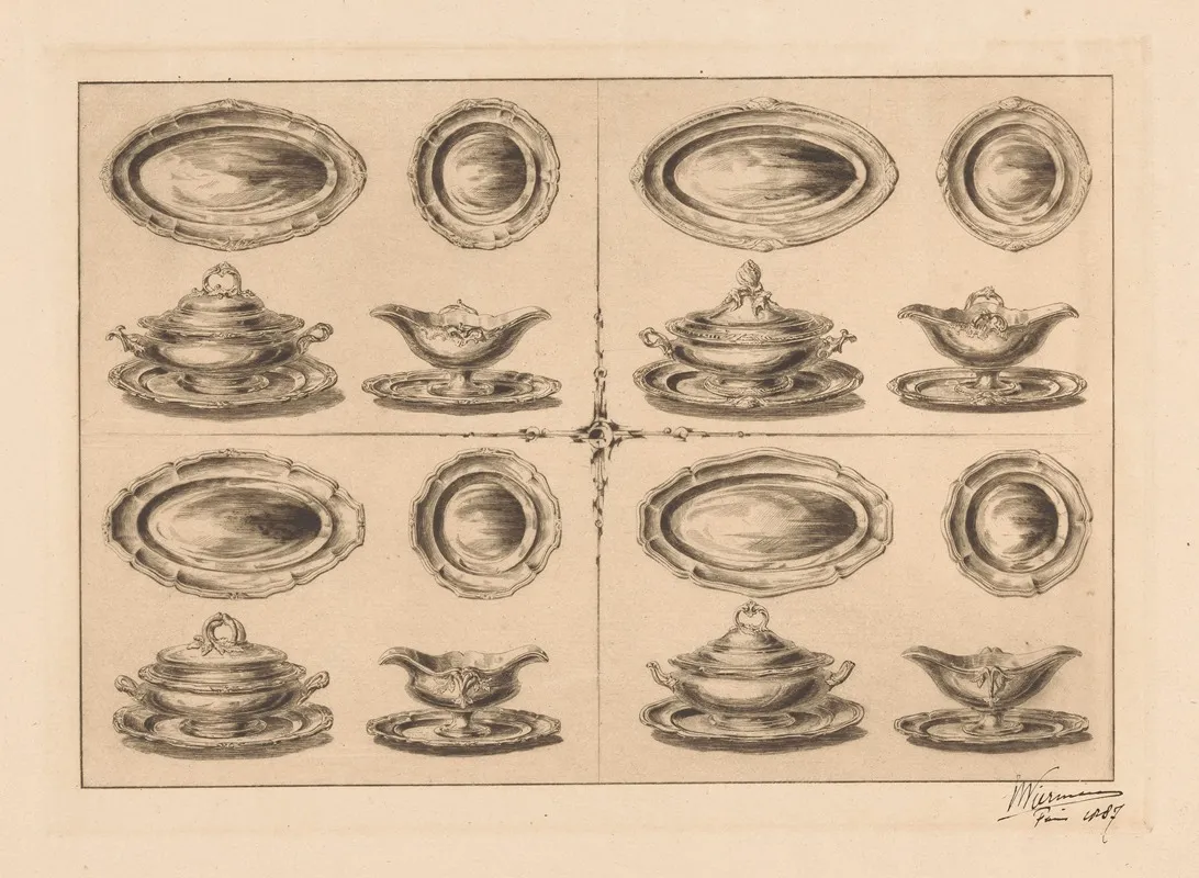 Vier Dienbladen Borden Dekschalen En Sauskommen Wall Art by Eduard Niermans - High-Resolution Digital Print