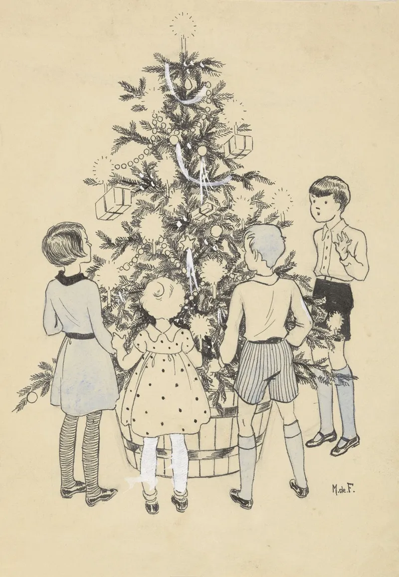 Vier Kinderen Rondom Een Kerstboom