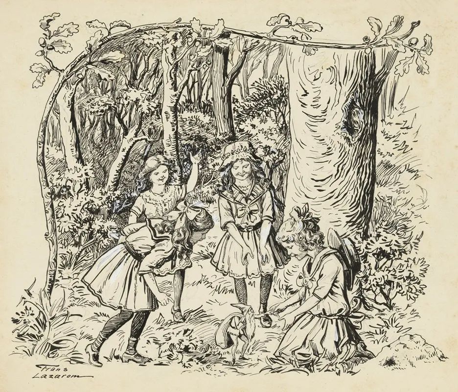 Vier Meisjes En Een Kabouter In Een Bos