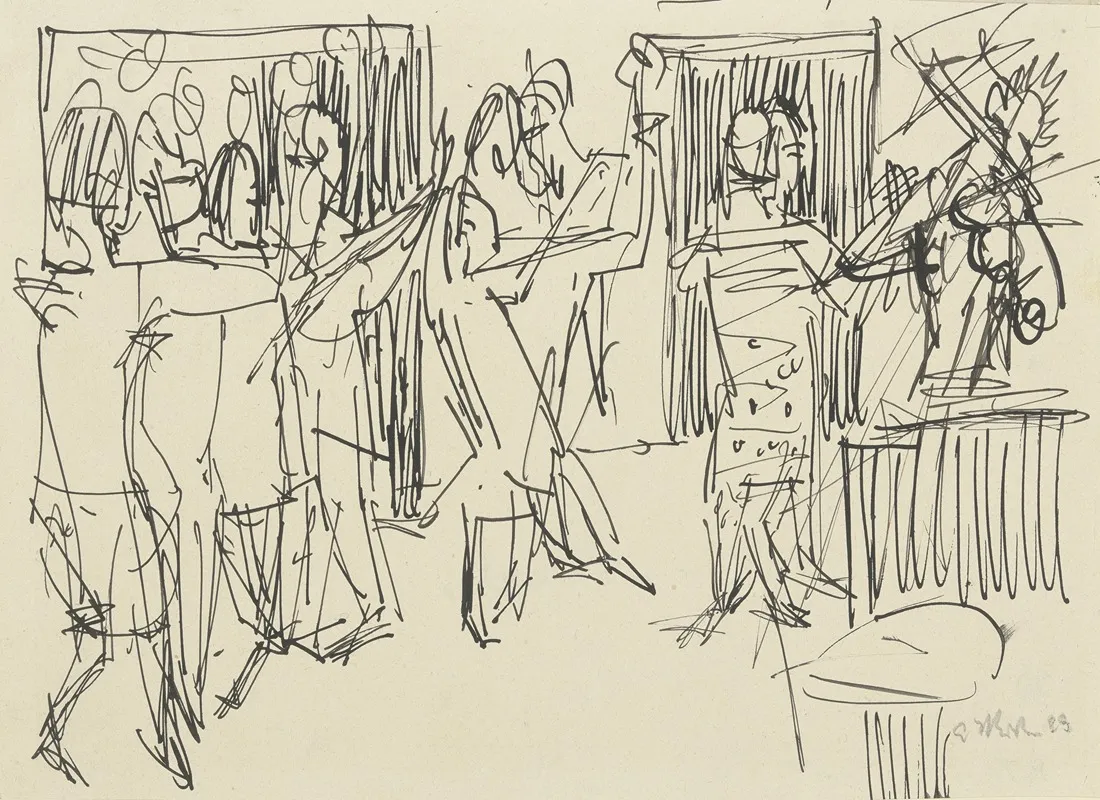 Vier Tanzende Paare Und Geiger Wall Art by Ernst Ludwig Kirchner - High-Resolution Digital Print