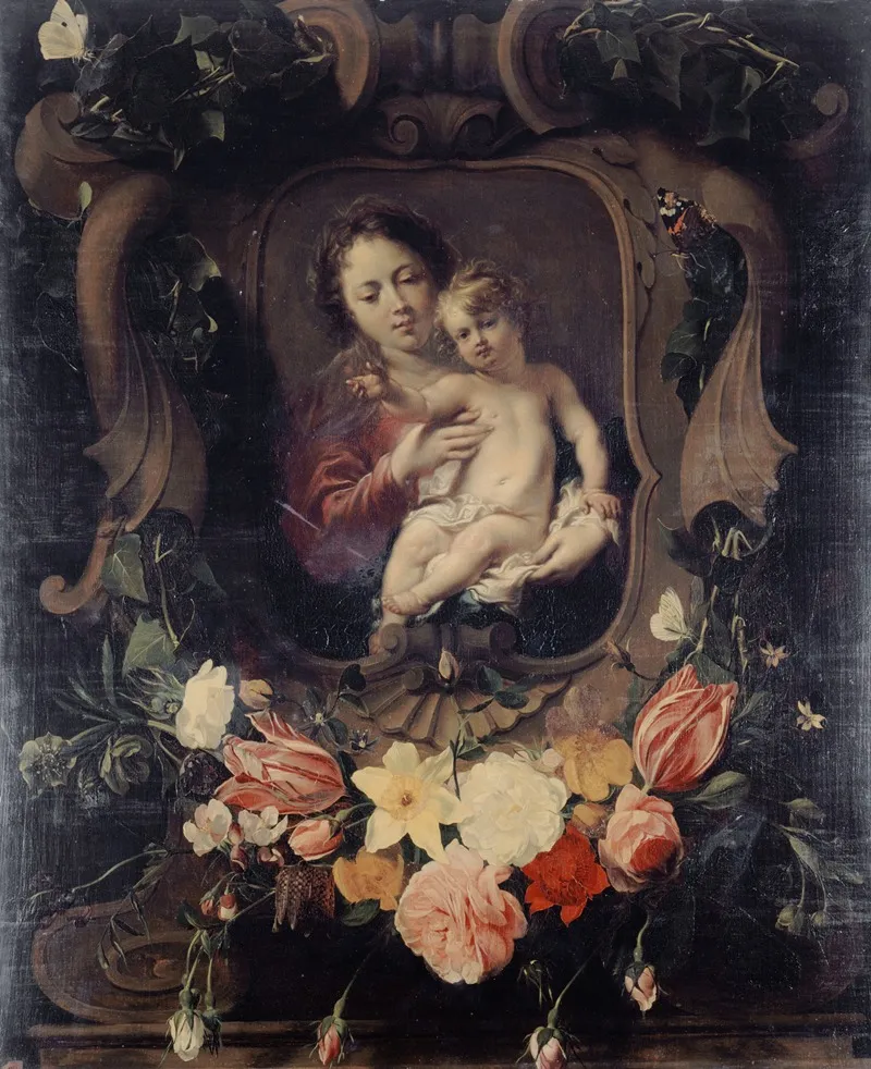 Vierge A Lenfant Dans Une Couronne De Fleurs Wall Art by Daniel Seghers - High-Resolution Digital Print