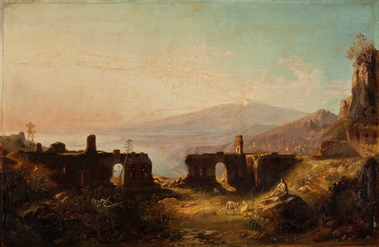 View From The Ancient Theatre In Taormina Wall Art by Friedrich August Elsasser - High-Resolution Digital Print