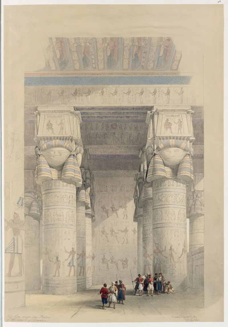View From Under The Portico Of The Temple Of Dendera Dandara Wall Art by David Roberts - High-Resolution Digital Print