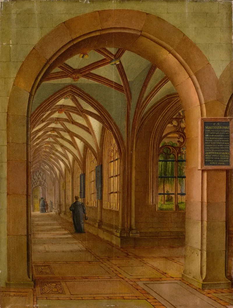 View Into The Cloister Of The Cathedral Of Basel Wall Art by Johann Jakob Neustück - High-Resolution Digital Print