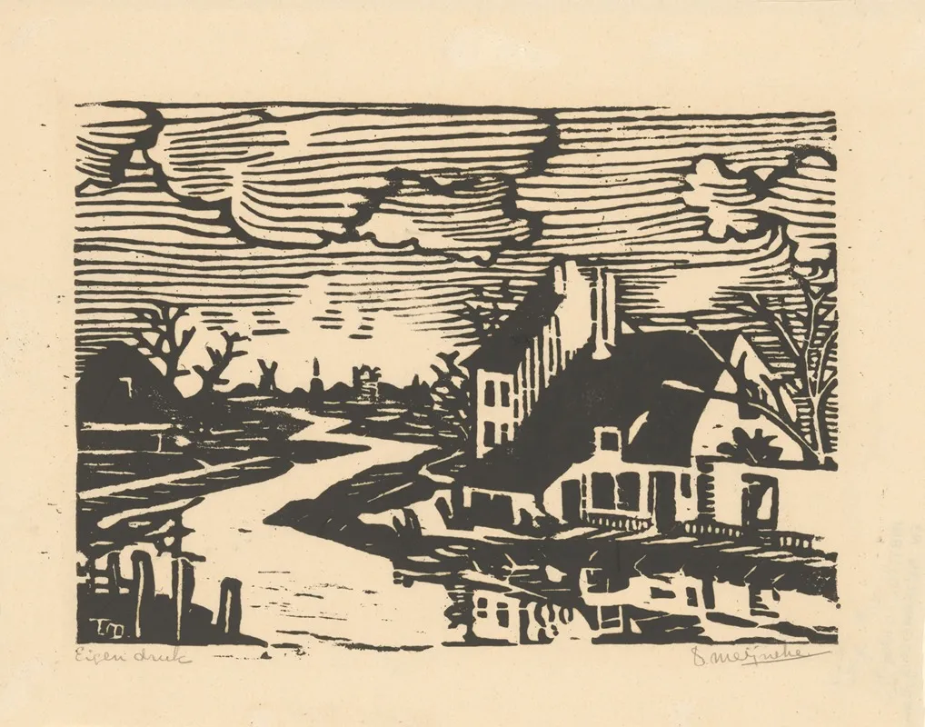 View Of A Canal With Houses On The Bank Wall Art by F. Meyneke - High-Resolution Digital Print