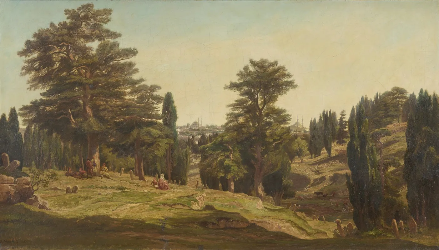 View Of A Cemetery With Constantinople In The Background Wall Art by Charles Guillaume Hornig - High-Resolution Digital Print