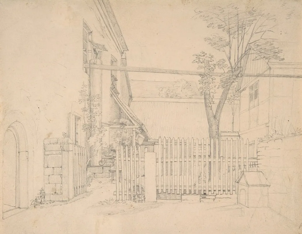 View Of A Courtyard In Loschwitz Wall Art by August Heinrich - High-Resolution Digital Print