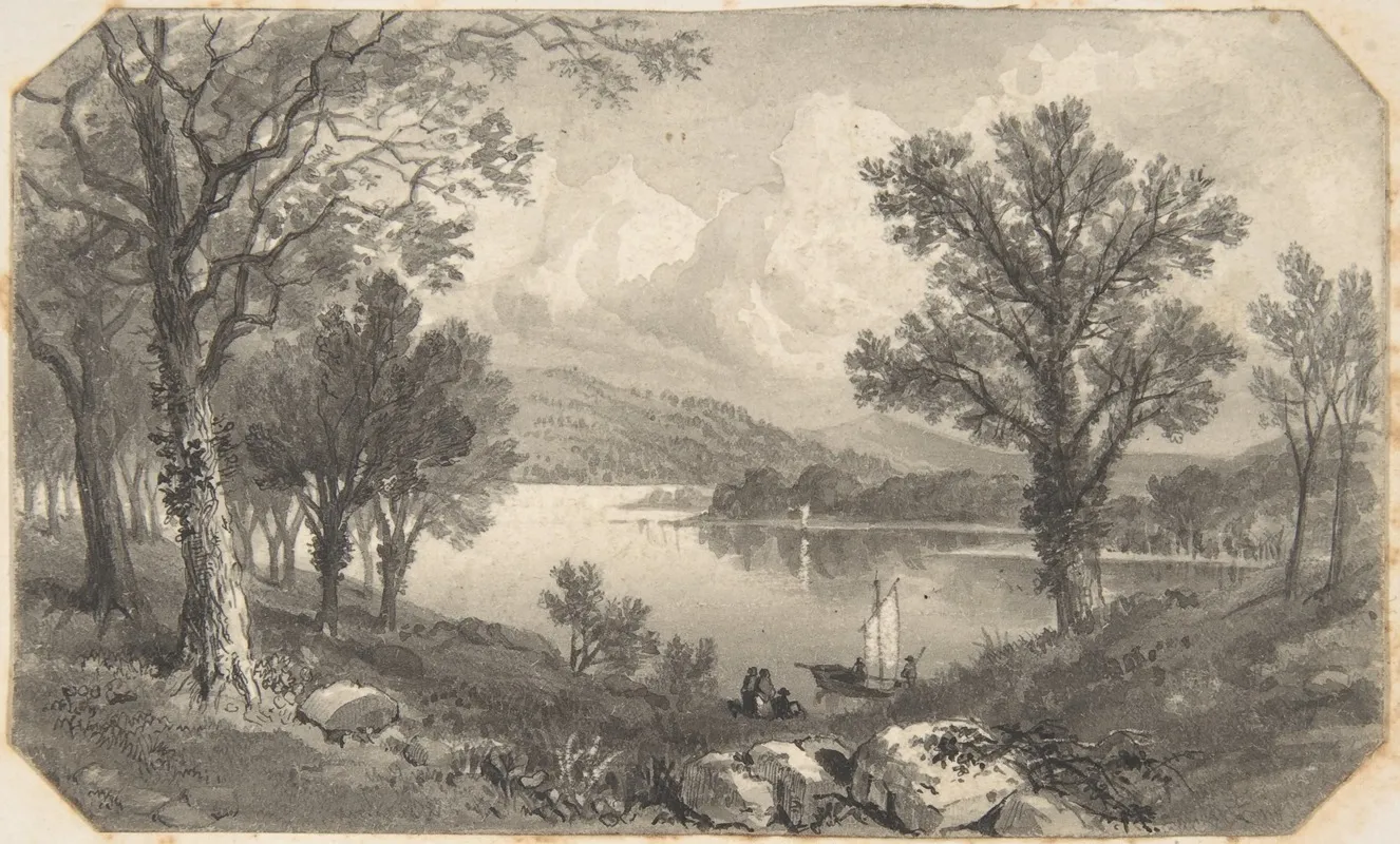 View Of A Lake Or River With A Sailboat