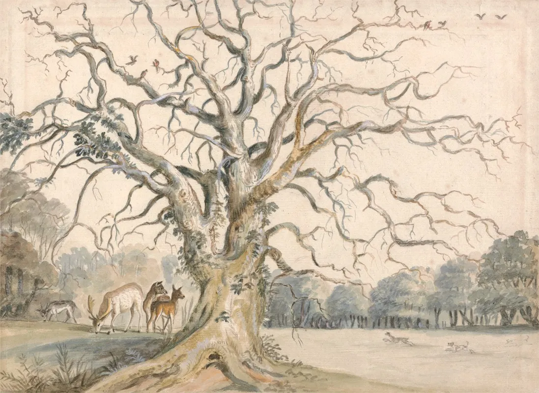 View Of A Park With Deer Wall Art by William Byron - High-Resolution Digital Print