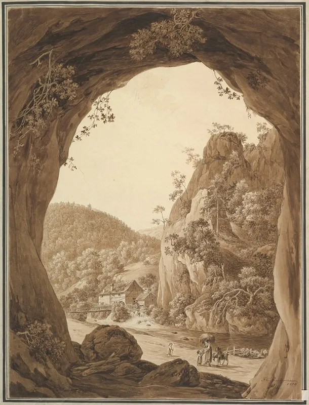 View Of A Valley Through A Rocky Arch Wall Art by Friedrich Christian Reinermann - High-Resolution Digital Print